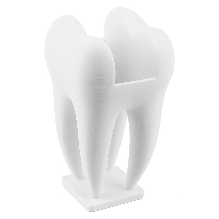 Suport carti de vizita 3D in forma de dinte – accesoriu pentru stomatologi, cabinete dentare si clinici, design modern si practic, printat 3D din PLA alb, Dual Stax™®