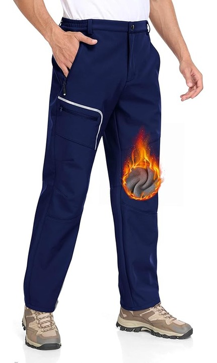 Pantaloni softshell, captusiti cu fleece, impermeabili, rezistenti la vant, functionali, camping, drumetii albastri, Albastru