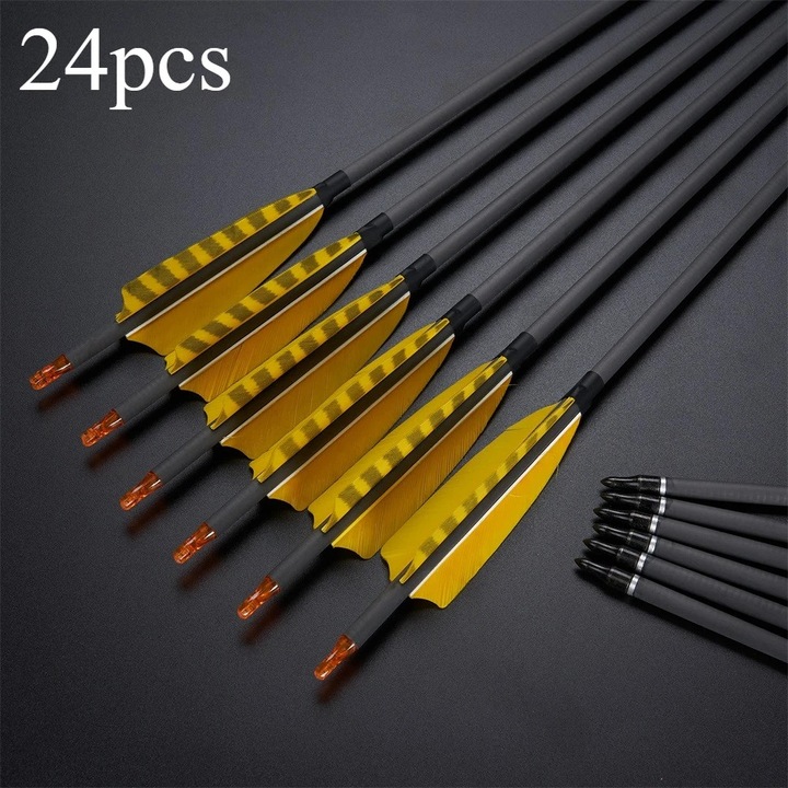 Set 24 sageti din carbon, 32 inch, galbene, 25g, 7.5mm