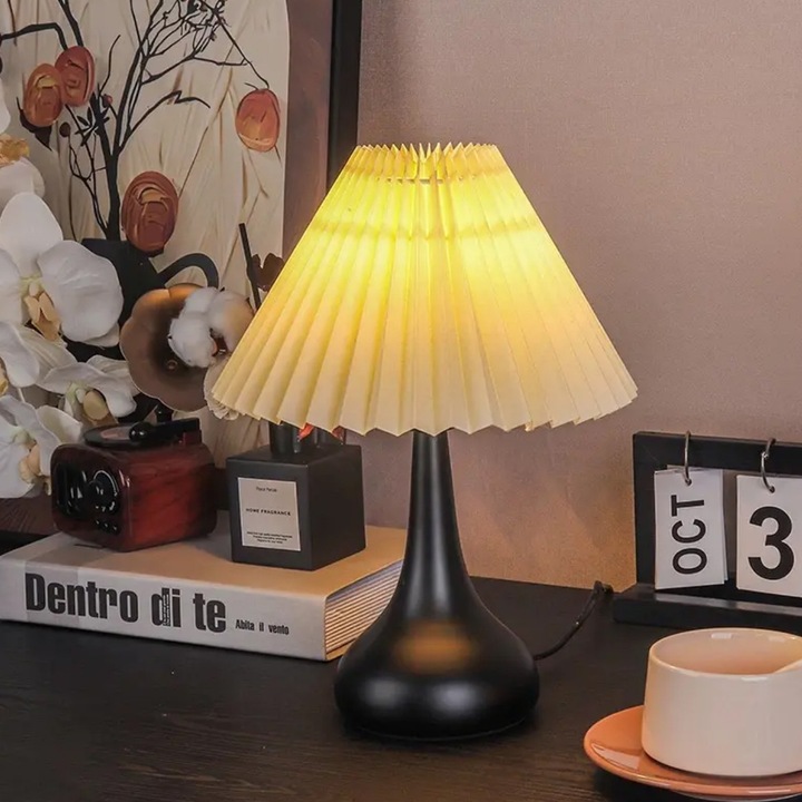 Lampa de masa retro din metal cu abajur, lumina reglabila in 3 culori, 9W, alb