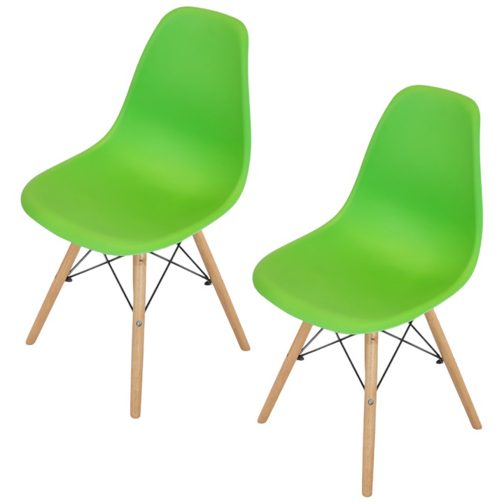 Set 2 scaune DENVER Malmo verde, model scandinav, sezut tip scoica, picioare lemn, 46x54x80 cm