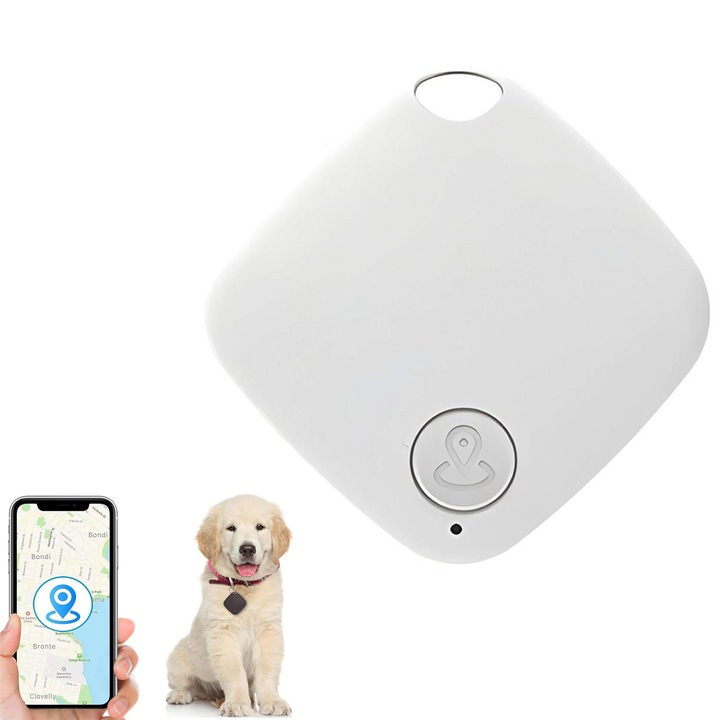 Устройство против загуба GPS тракер, глобално покритие, прецизно позициониране, проследяване в реално време, сменяема батерия, с ремък, само за Android, подходящо за домашни любимци, портфейли, ключове, Oududianzi, ABS, бял