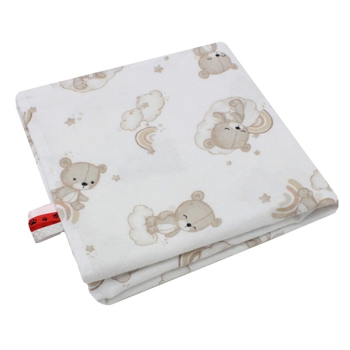 Paturica flanel bumbac, urs pe nor crem, 80 x 100 cm