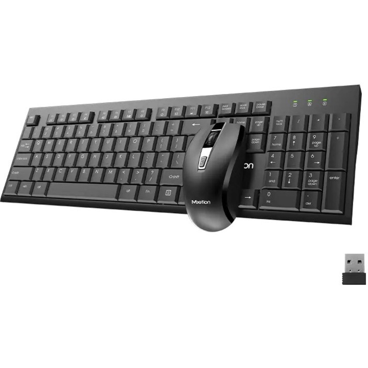 Kit Tastatura si mouse office wireless Meetion C4120Little, Baterii AA/AAA, 2.4 GHz, 1600 dpi, 433 x 133 x 23.5 mm, Negru