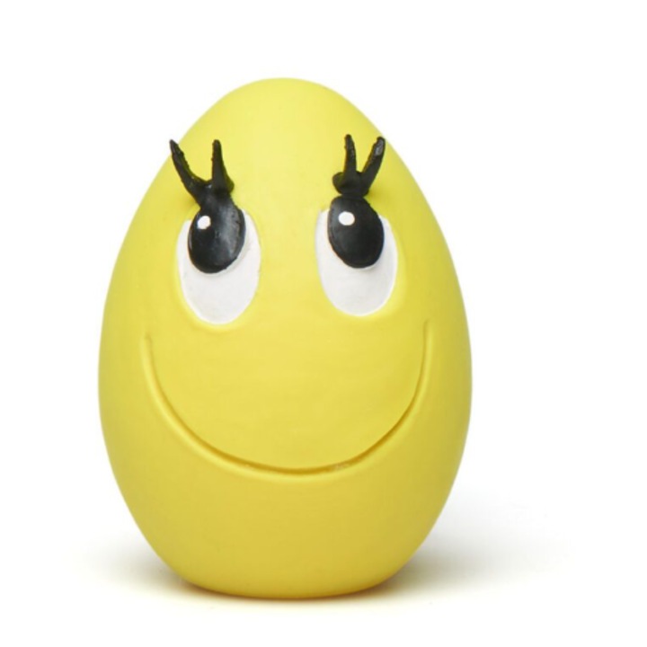 Interaktív játék kutyáknak, Lanco® Smiley Egg, természetes gumiból, hanggal, 10 x 6 cm, Sárga