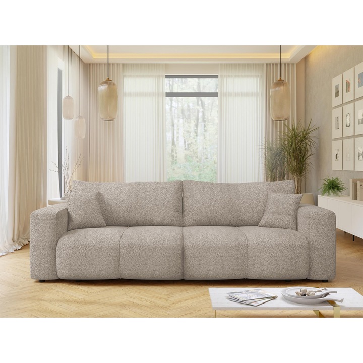 Canapea Larow Boucle, MIRJAN 24, argint, 92x248x82 cm