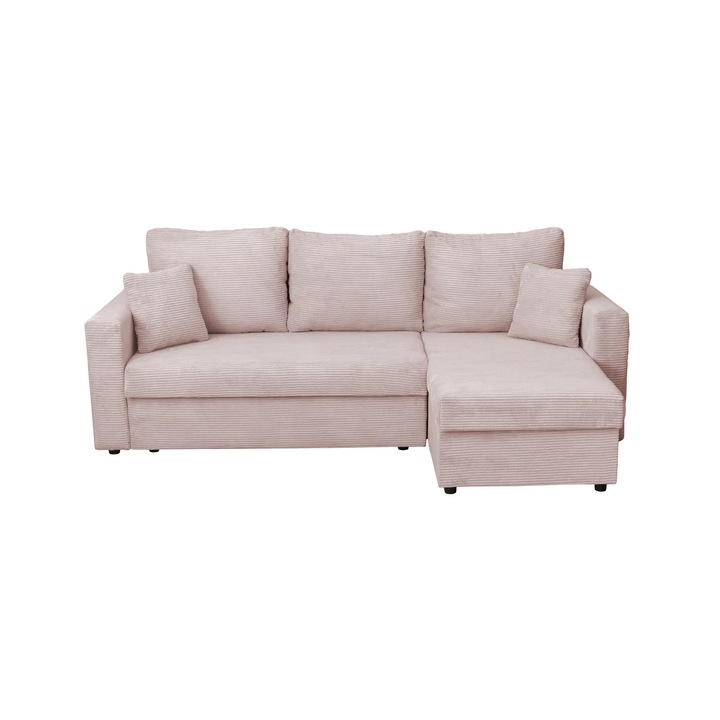 Coltar Expomob NICOLE LUX, cu lada depozitare, colt interschimbabil, dimensiune 225x145x82 cm, culoare roz pudra