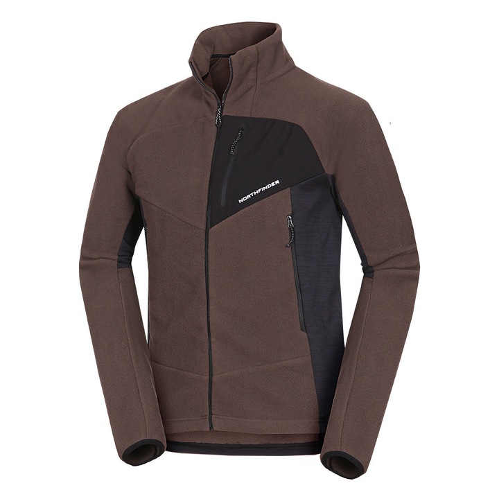 NORTHFINDER Jedrzej polar ferfi pulover, zsebek, Sötétbarna