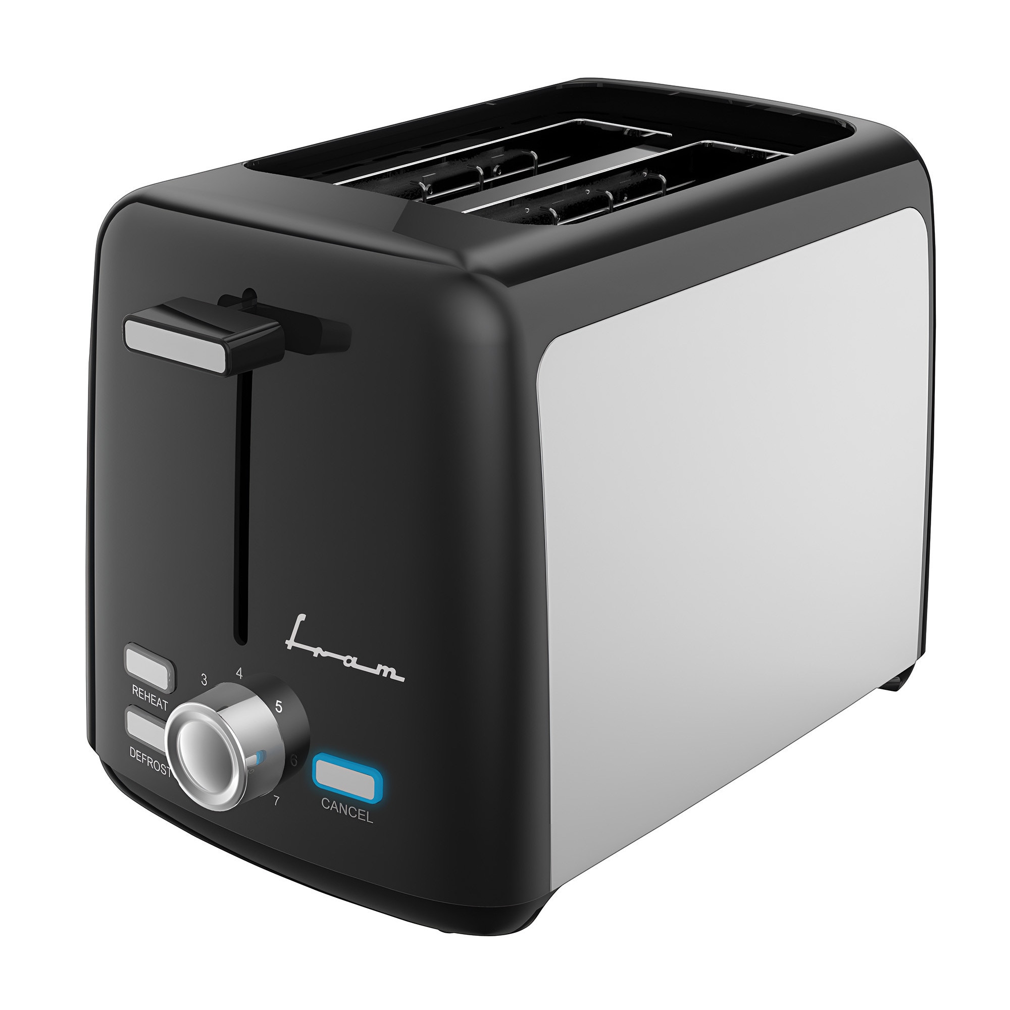 Prajitor de paine FRAM FTP-800SSBK, 800W, capacitate 2 felii, 7 niveluri de rumenire, tavita detasabila pentru firimituri, Negru