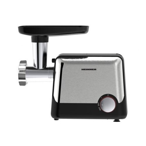 Masina de tocat Heinner HMG-2100BKS3, 2100W, 1.8 kg/min, accesoriu rosii, accesorii kibbe si carnati, cutit inox, 2 site metalica, Negru/Inox