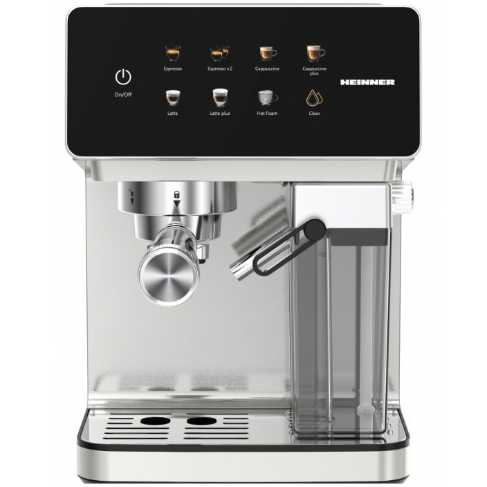 Espressor digital cu rezervor lapte Heinner CreamyBlend HEM-LK20DMLK, 1350W, 20 bar, capacitate rezervor apa detasabil 1.6L, rezervor lapte detasabil 0.5L, panoul digital si contro