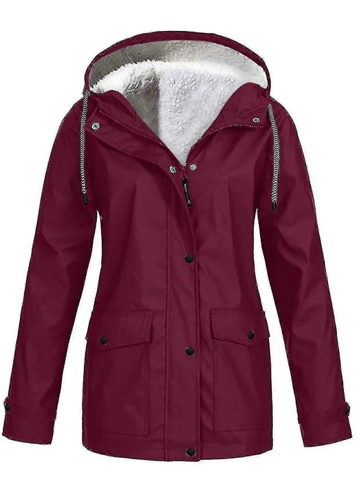 Női esőkabát, vízálló, kapucnis, bélelt, bordó színű, poliészter anyag, 3XL INTL