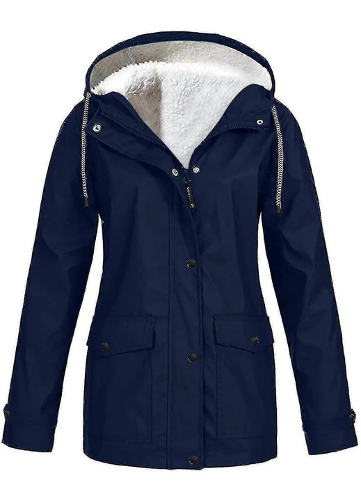 Geaca de ploaie pentru femei, impermeabila, cu gluga, captusita, bleumarin, poliester, 5XL INTL