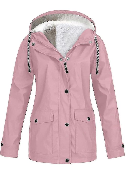 Női esőkabát, vízálló, kapucnis, bélelt, rózsaszín, poliészter, M INTL