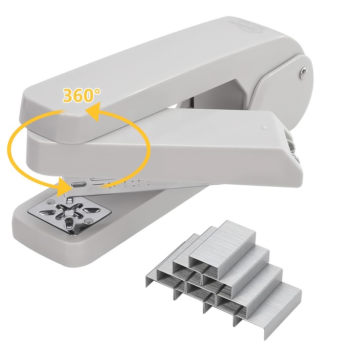 Телбод, BOMSTOM, въртене на 360°, капацитет 30 листа, сив, 15.5x4x6.5cm, комплект с 5000 телчета 24/6