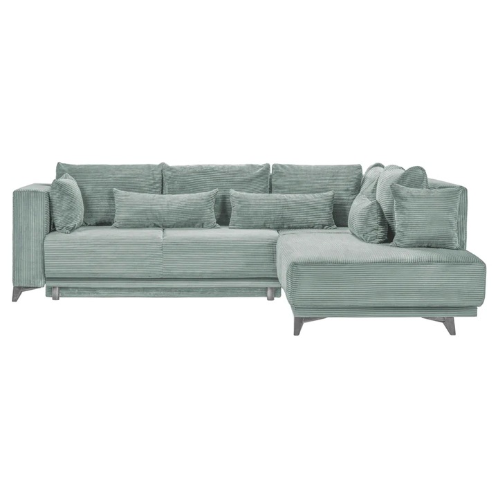 Coltar Extensibil NOMAD, Dreapta, cu lada de depozitare, 280x215x90 cm, Verde Salvie - Zoom