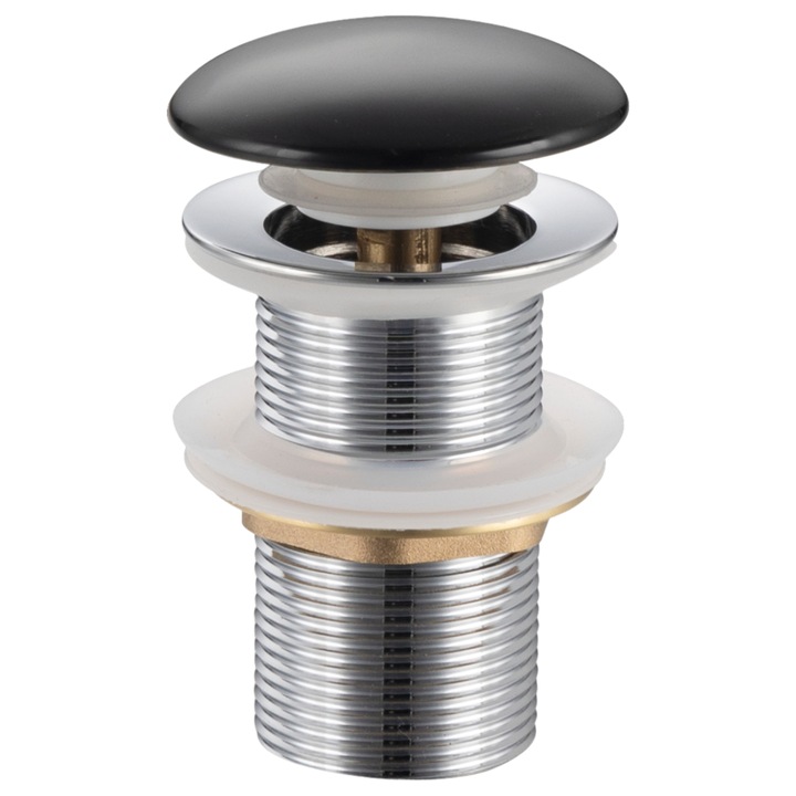 Ventil lavoar, Balneo, Click-Clack A, fara preaplin alama, diametru G1 1/4 Cu etansare de ghidare, 100% otel inoxidabil, Manopera de inalta calitate, cu etansare din silicon, Negru