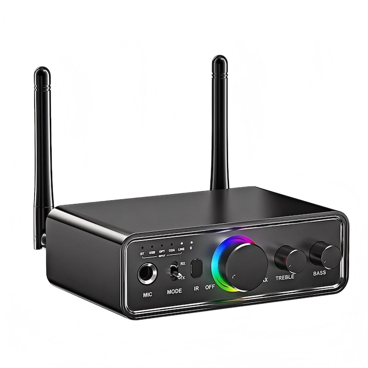 Bluetooth 5.3 adapter, HD hangminőség, Professzionális hang, 1000mAh, Type-C, Kettős antenna, RGB színes fények, Alkalmas fejhallgatókhoz, televíziókhoz, autórádiókhoz, laptopokhoz, PC-hez, Oududianzi, Alumíniumötvözet, Fekete