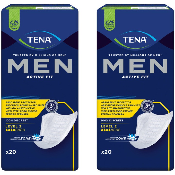 Protectie absorbanta pentru incontinenta Tena Men Level 2, Barbati, 2 pachete de 20 bucati