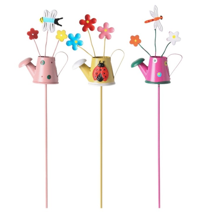 Set 3 Decoratiuni de Gradina, Flippy, Model Stropitoare, din Fier, 28 x 5 cm, Multicolor