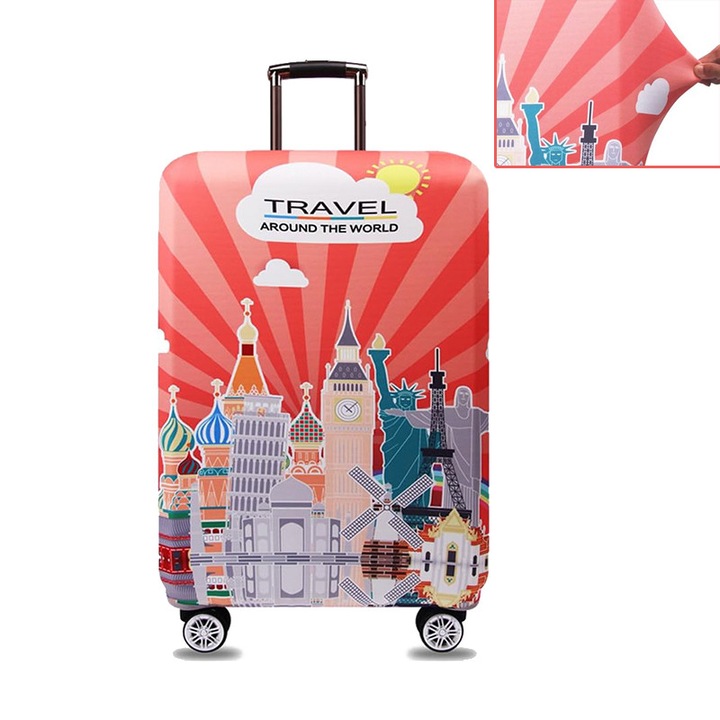 Калъф за защита на тролер, AjieQaQ, полиестер, дебел, еластичен, недеформируем, устойчив на абразия, без драскотини, машинно пране, подходящ за куфари 26-28”, размер L, РОЗОВ