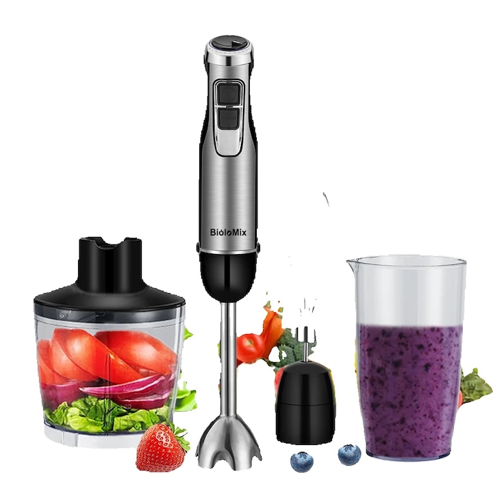 Blender vertical, 4 in 1, Putere Mare, Alb, 1000W, 10+ Viteze, Capacitate 500ml, Set Complet