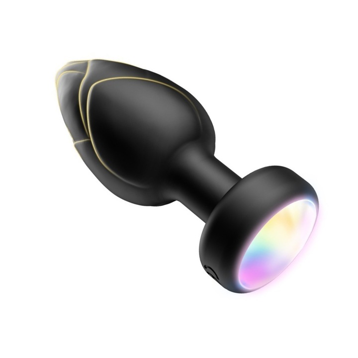 Anális vibrátor távirányítóval és LED-del, 10 rezgési mód, vízálló, 7 szín, uniszex, vezeték nélküli, kezdőknek is alkalmas, kristálygyémánt, fekete