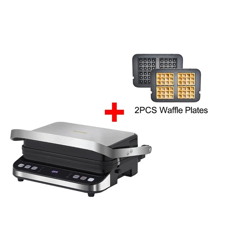 Gratar de contact digital, model BCG02D gratar electric panini/de masa, 2000 W, deschidere 180°, placi antiaderente Teflon, placi suplimentare, 220 V, stecher UE