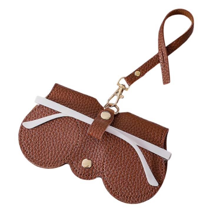 Toc pentru Ochelari Neo™ din Piele, Design Portabil, cu Clip si Bratara, 17x8x1cm, Maro