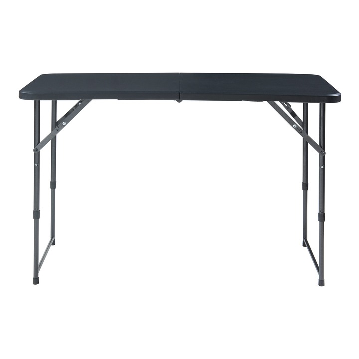 Masa pliabila, en.casa, PXBL-0019 Adelfia, 120 x 60 x 90 cm, metal, plastic, negru, cu inaltime reglabila in 3 trepte