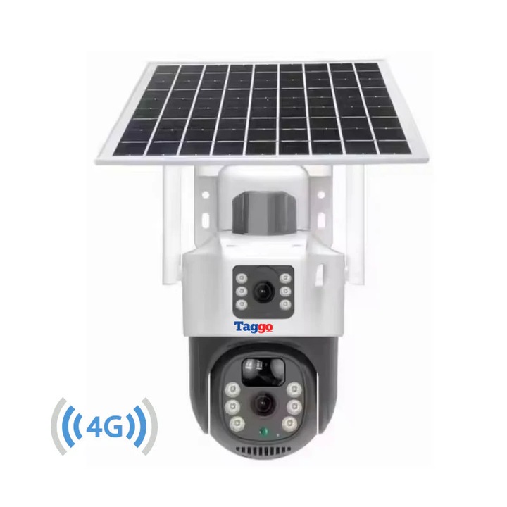 Biztonsági kamera, 4G 4K Ultra HD, Dupla kamera 8MP, Napelemes töltés, Alkalmazásból forgatható, Vízálló IP 66 - 4G (SIM kártya) - szürke
