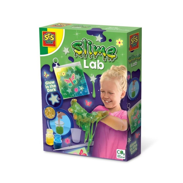 Set Laborator de slime fosforescent cu sclipici si forme pentru copii