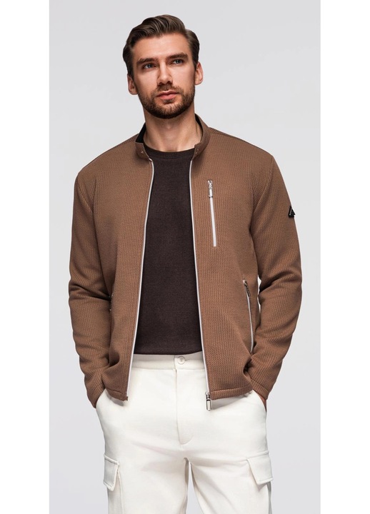 Jacheta structurata bike cu guler inalt OMBRE OM-JANP-0229, Maro