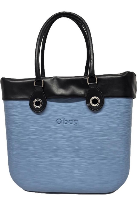 Geanta O bag, Albastru deschis cu manere negre, fara inchidere
