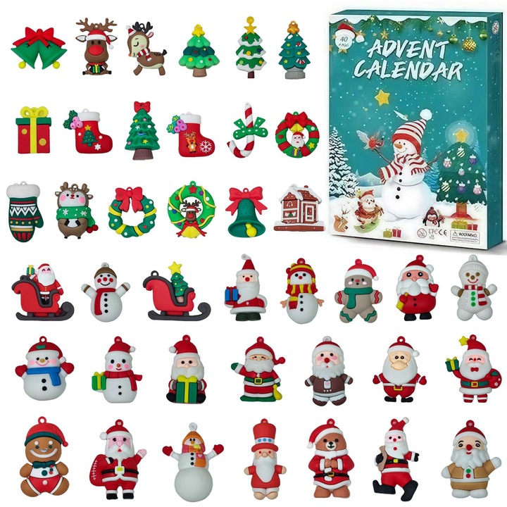 Brelocuri set calendar de numarare a zilelor pana la Craciun, 40 piese, multicolor