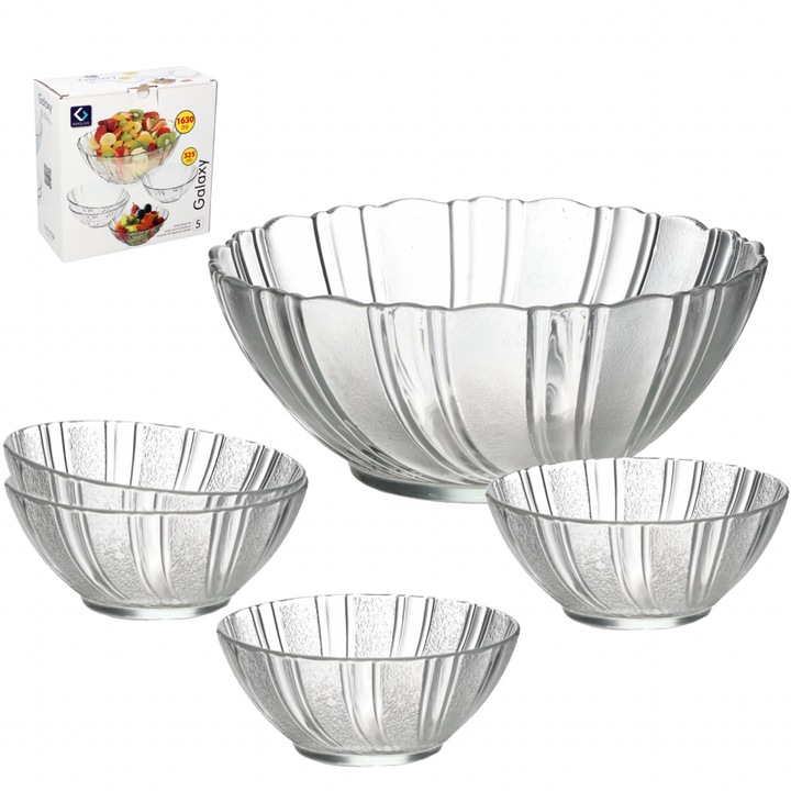 GALAXY комплект от 5 стъклени купи за салата (1 x 22,2 СМ + 4 x 12,4 СМ) GALAXY