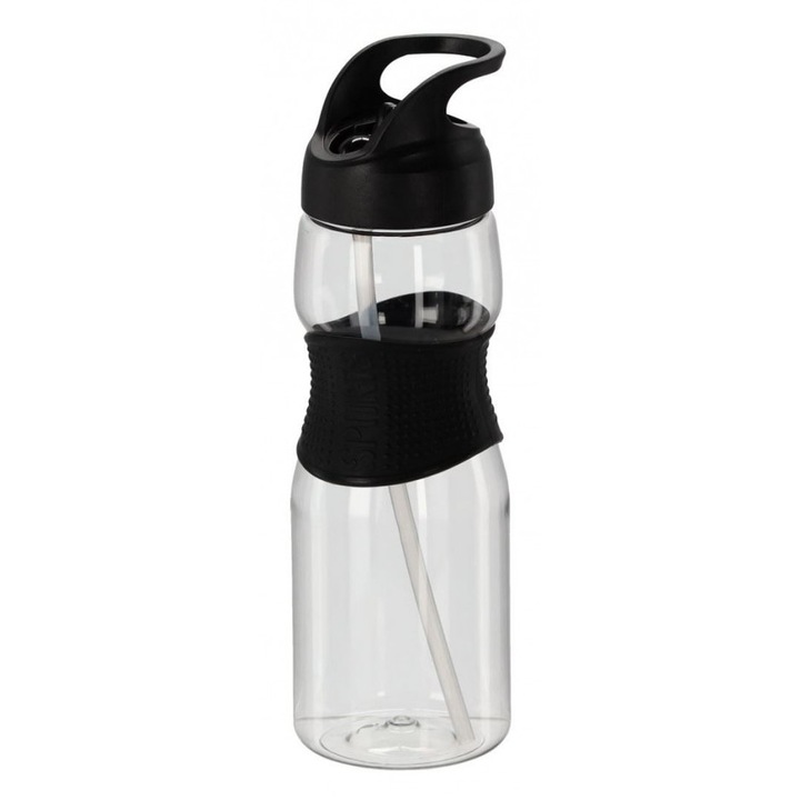 Szívószálas műanyag kulacs 730 ml - fekete színben
