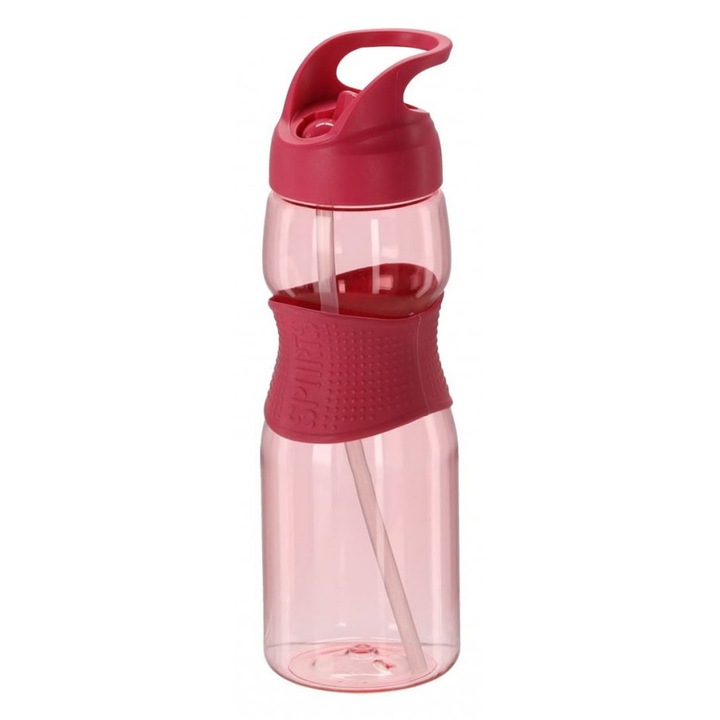 Szívószálas műanyag kulacs 730 ml - rózsaszín színben