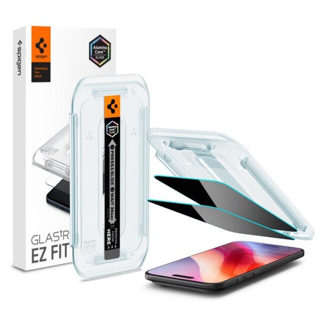 Pachet 2 x Folie Sticla Privacy Spigen Pentru iPhone 17 Air, Aplicator Inclus, Montaj Rapid Fara Bule, AntiSpy