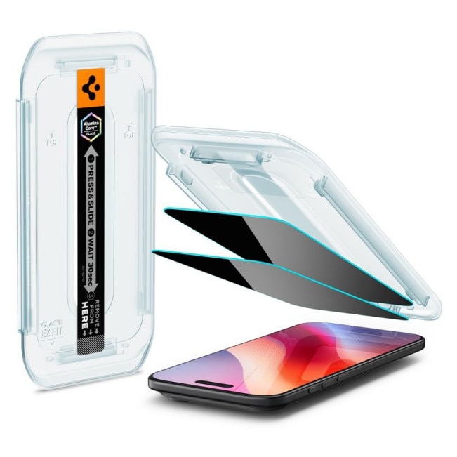 Pachet 2 x Folie Sticla Privacy Spigen Pentru iPhone 17 Air, Aplicator Inclus, Montaj Rapid Fara Bule, AntiSpy