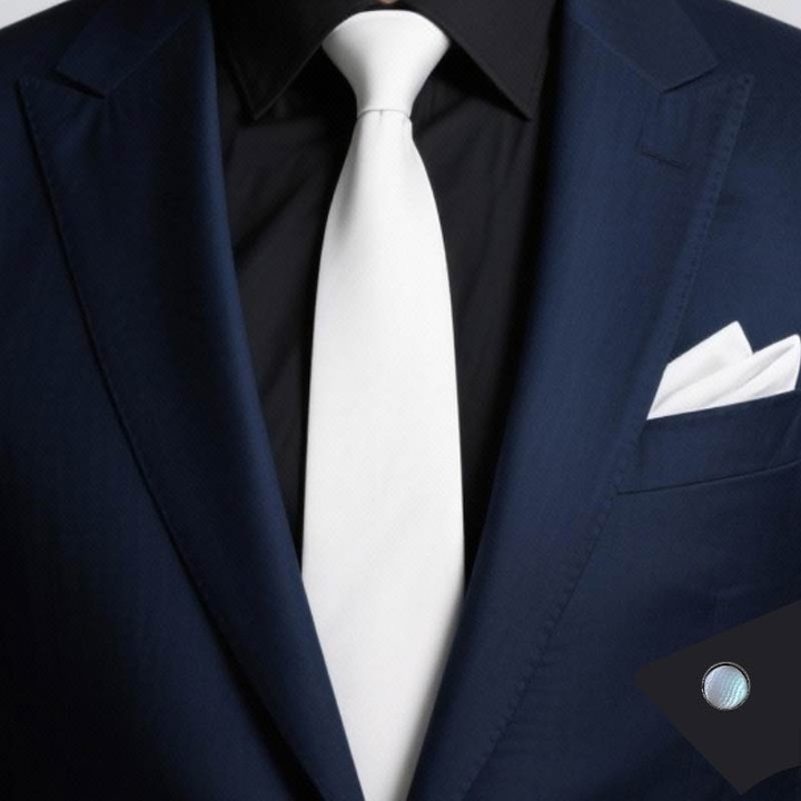 Set Cravata Alb 100% Matase pentru Barbati, Batista si Butoni - Handmade Cadou Clasic si Elegant