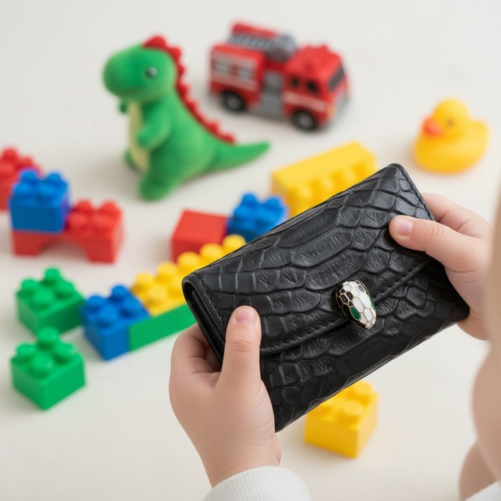 Portofel de Jucarie pentru Copii, Primul Portofel Educativ, Educatia Financiara prin Joaca, un Accesoriu Rezistent si Elegant pentru Baieti, Negru, PriStyle®