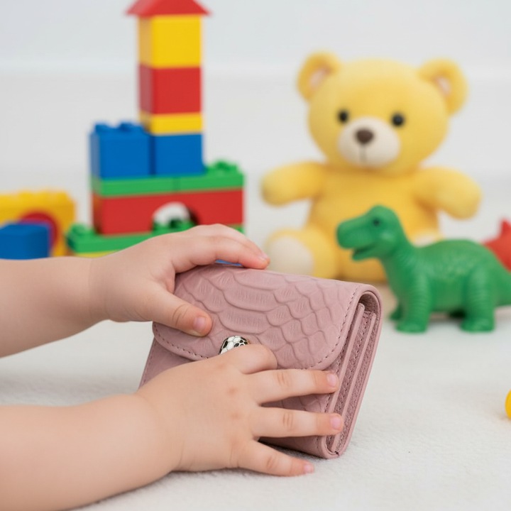 Portofel de Jucarie pentru Copii, Primul Portofel Educativ, Educatia Financiara prin Joaca, un Accesoriu Rezistent si Elegant pentru Fete, Roz, PriStyle®