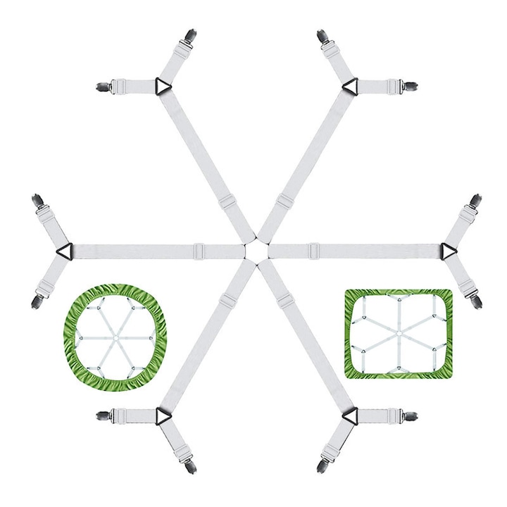 Sistem intindere cearceafuri, MKIYHODDIY, ajustabil, 6 clipsuri, alb