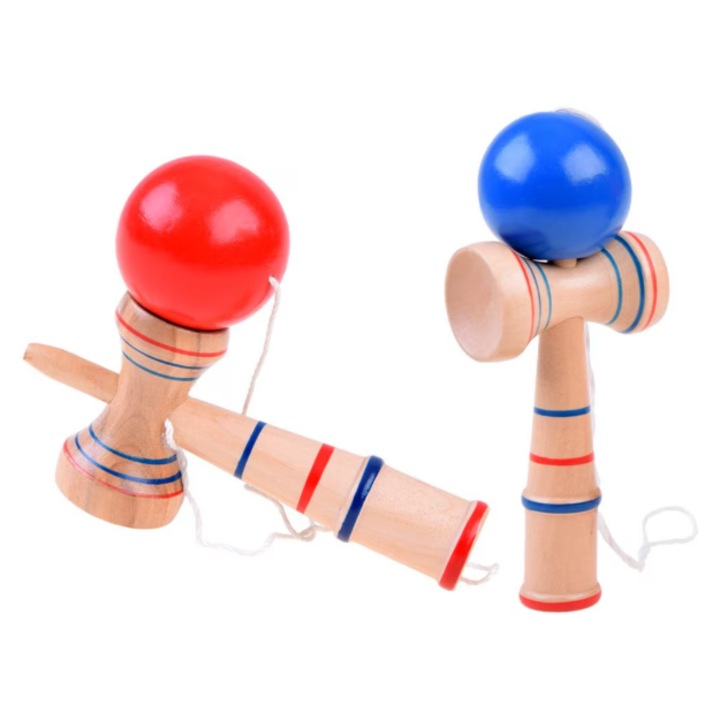Fából készült kendama VICTINY ® 18 cm, klasszikus design modell, csúszásgátló felület, meglepetés szín, többszínű