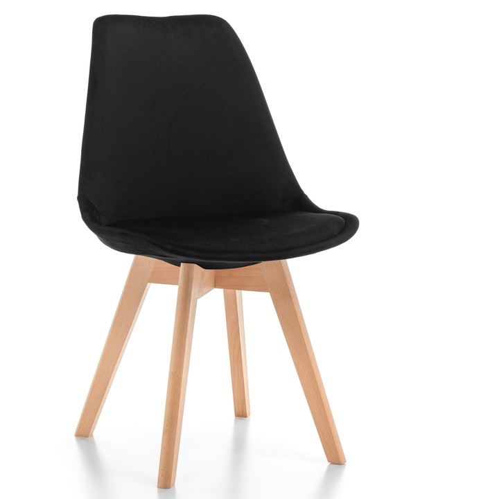 Scaun tapizat DUBLIN, negru, stil scandinav, picioare din lemn de fag, dimensiuni 82x50x54cm, greutate maxima 100kg
