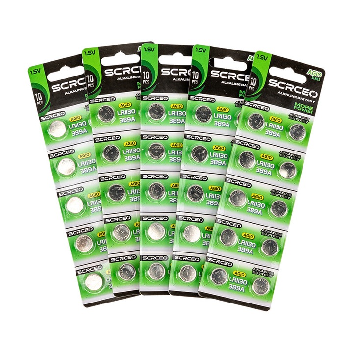 10 db AG10 alkáli gombelem készlet, 1,5 V, 78 mAh, ezüst, 11,6x3 mm