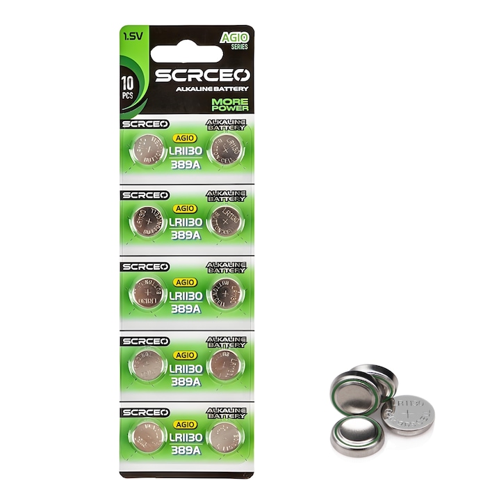 10 db AG10 alkáli gombelem készlet, 1,5 V, 78 mAh, ezüst, 11,6x3 mm