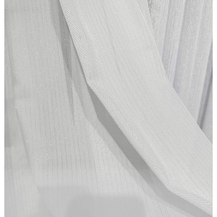 Perdea la metru, model os de peste (herringbone) cu fir sclipitor, alb, inaltime 300 cm