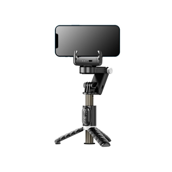 Mobiltelefon Képstabilizátor, automatikus követési funkció, 1 tengelyes Gimbal, vakus tripod, 360° forgatható, fekete